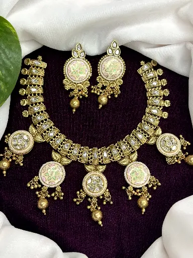 Meenakari Flower Coin Necklace N0030