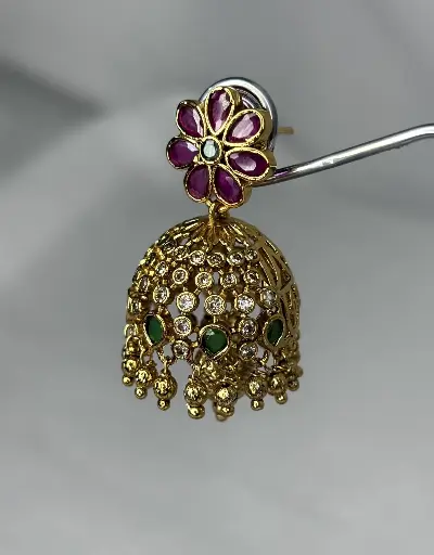 Flower Jhumka With gold bead E0007
